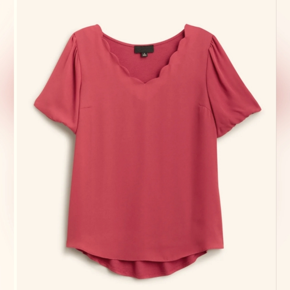 NWT Fortune + Ivy Arielle Scallop Detail Mixed Material Blouse size XL